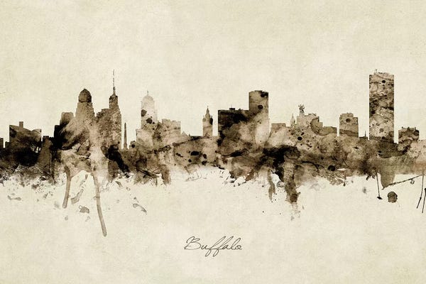 Industrial Office: Ink Splash Buffalo New York Skyline by Michael Tompsett