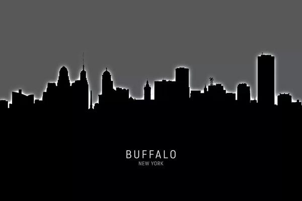 Michael Tompsett: Black On Gray Buffalo New York Skyline by Michael Tompsett