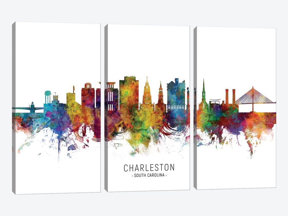 Charleston South Carolina Skyline by Michael Tompsett 3-piece Canvas Artwork