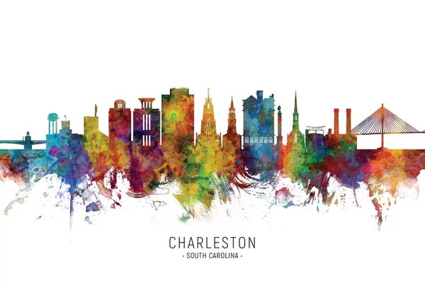 Charleston: Color Splash Charleston South Carolina Skyline by Michael Tompsett