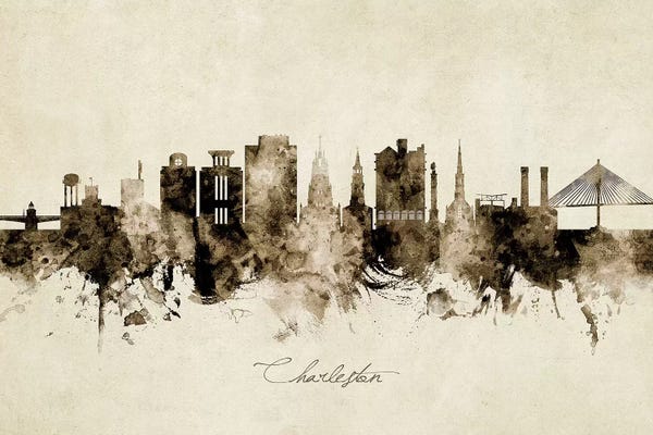 Industrial Office: Ink Splash Charleston South Carolina Skyline by Michael Tompsett
