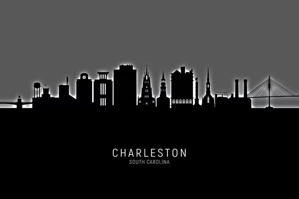 South Carolina: Black On Gray Charleston South Carolina Skyline by Michael Tompsett
