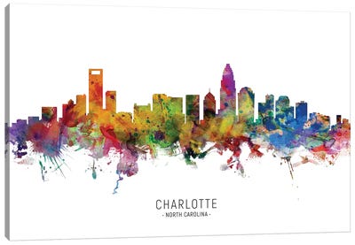 Charlotte North Carolina Skyline Canvas Art Print - Scenic & Nature Typography