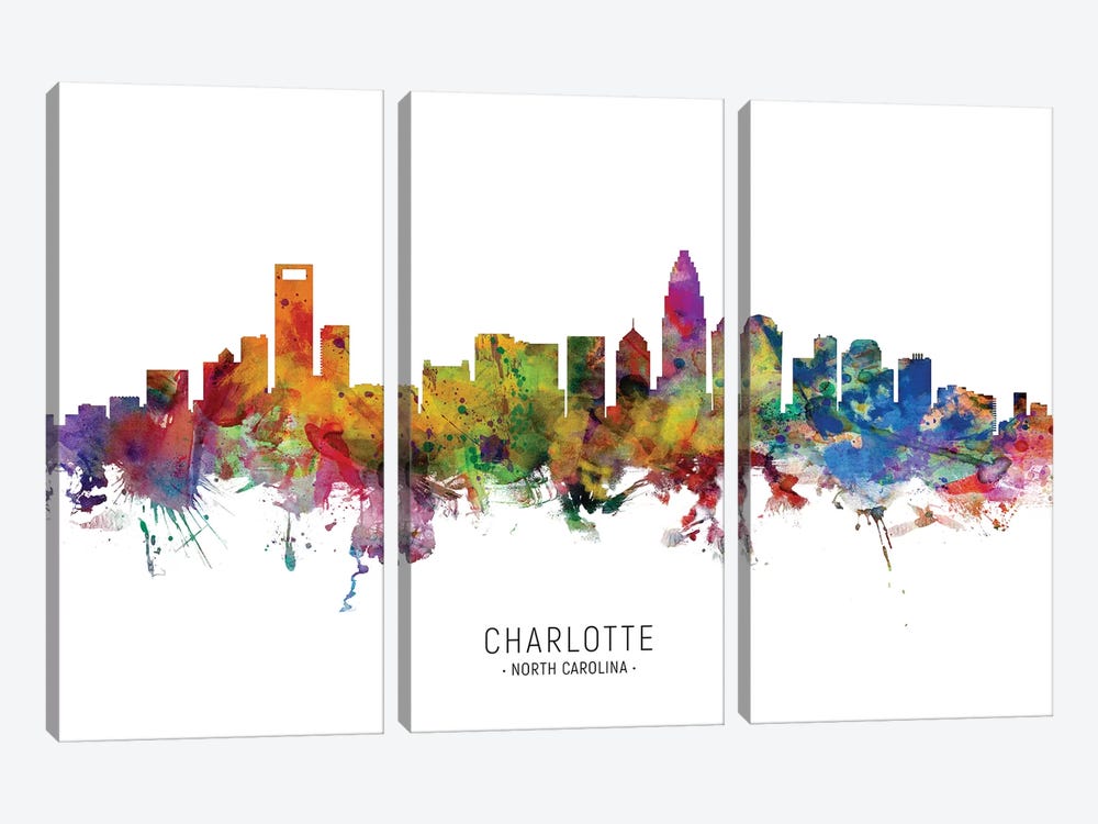 Charlotte North Carolina Skyline by Michael Tompsett 3-piece Canvas Art
