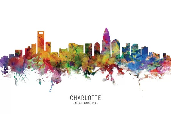 Charlotte: Color Splash Charlotte North Carolina Skyline by Michael Tompsett