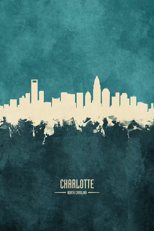 White On Teal Charlotte North Carolina Skyline