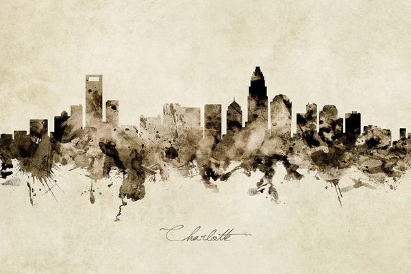 Industrial Office: Ink Splash Charlotte North Carolina Skyline by Michael Tompsett