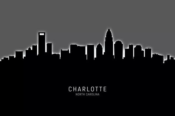 Industrial Office: Black On Gray Charlotte North Carolina Skyline by Michael Tompsett