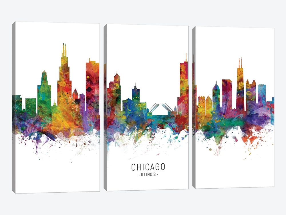 Chicago Illinois Skyline by Michael Tompsett 3-piece Canvas Wall Art