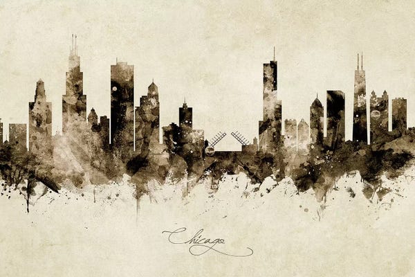 Industrial Office: Ink Splash Chicago Illinois Skyline by Michael Tompsett