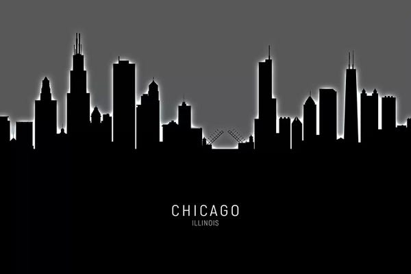 Chicago Skylines: Black On Gray Chicago Illinois Skyline by Michael Tompsett
