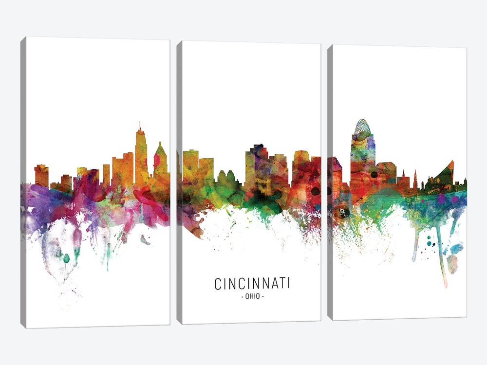 Cincinnati Ohio Skyline by Michael Tompsett 3-piece Canvas Art Print