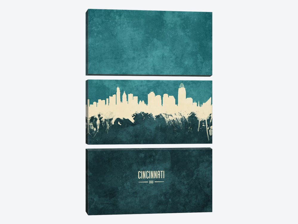 Cincinnati Ohio Skyline by Michael Tompsett 3-piece Canvas Art