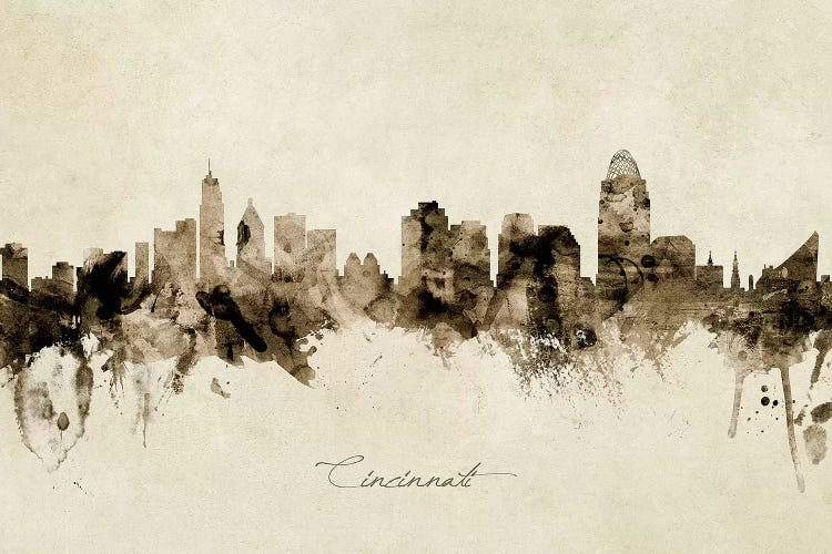 Ink Splash Cincinnati Ohio Skyline by Michael Tompsett wall art