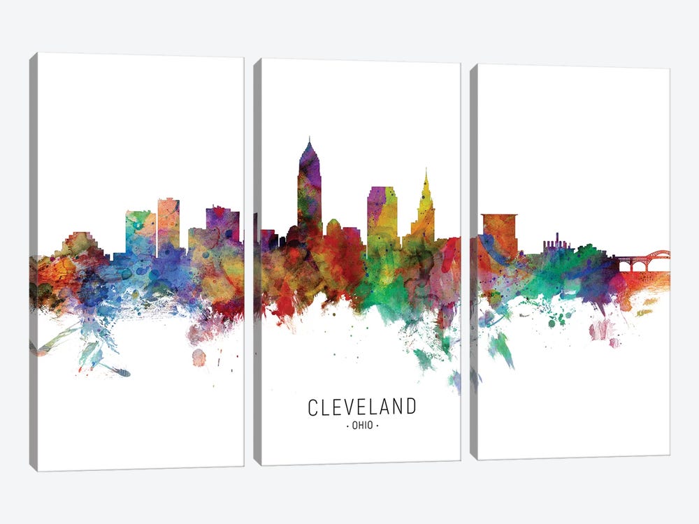 Cleveland Ohio Skyline by Michael Tompsett 3-piece Canvas Print