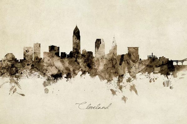 Industrial Office: Ink Splash Cleveland Ohio Skyline by Michael Tompsett