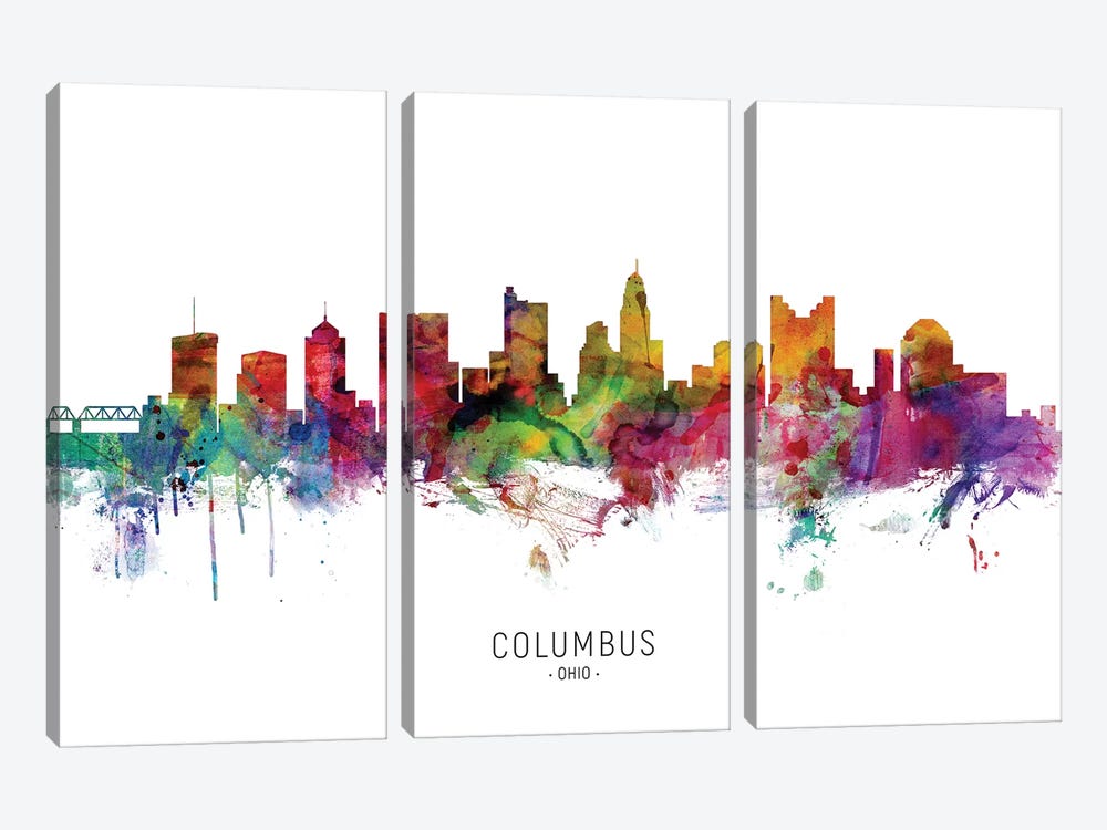 Columbus Ohio Skyline by Michael Tompsett 3-piece Canvas Art