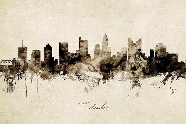 Ink Splash Columbus Ohio Skyline by Michael Tompsett wall art