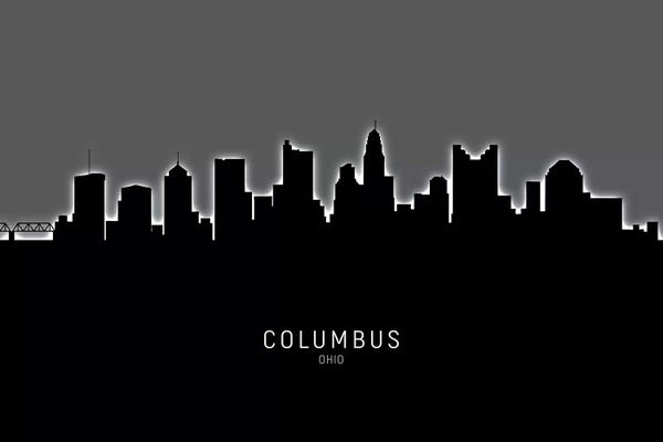 Industrial Office: Black On Gray Columbus Ohio Skyline by Michael Tompsett