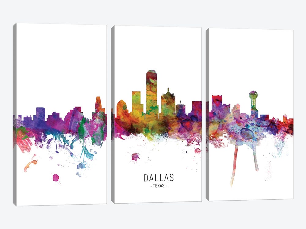 Dallas Texas Skyline by Michael Tompsett 3-piece Canvas Wall Art