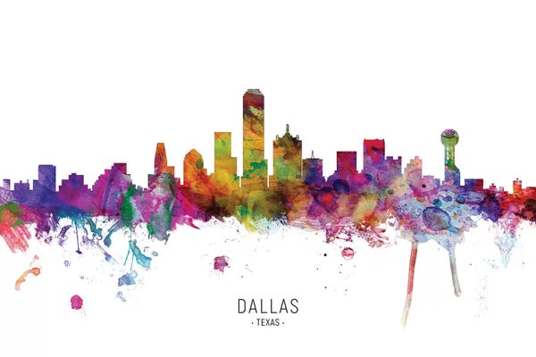 Typography: Color Splash Dallas Texas Skyline by Michael Tompsett