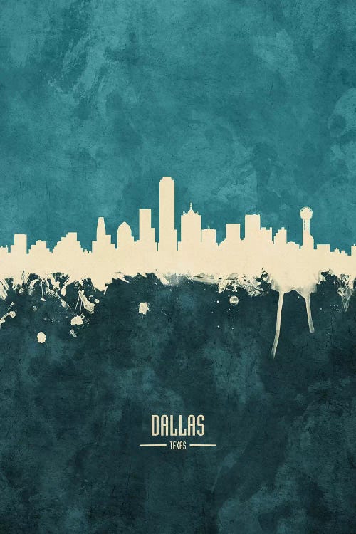 White On Teal Dallas Texas Skyline