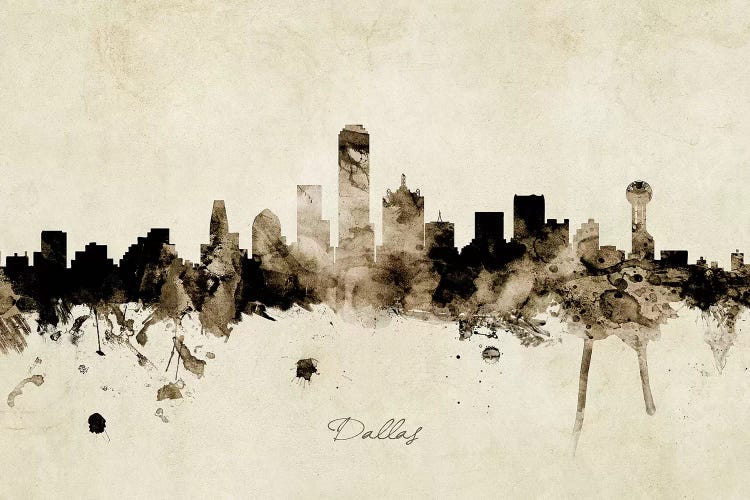 Ink Splash Dallas Texas Skyline by Michael Tompsett wall art