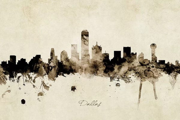 Industrial Office: Ink Splash Dallas Texas Skyline by Michael Tompsett