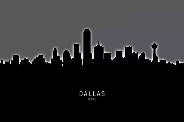 Dallas: Black On Gray Dallas Texas Skyline by Michael Tompsett