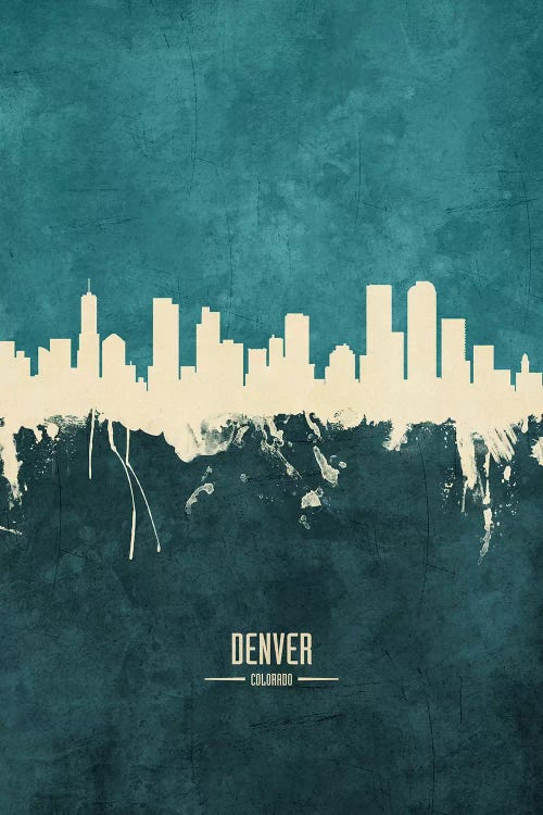 White On Teal Denver Colorado Skyline