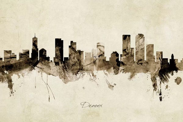 Denver: Ink Splash Denver Colorado Skyline by Michael Tompsett