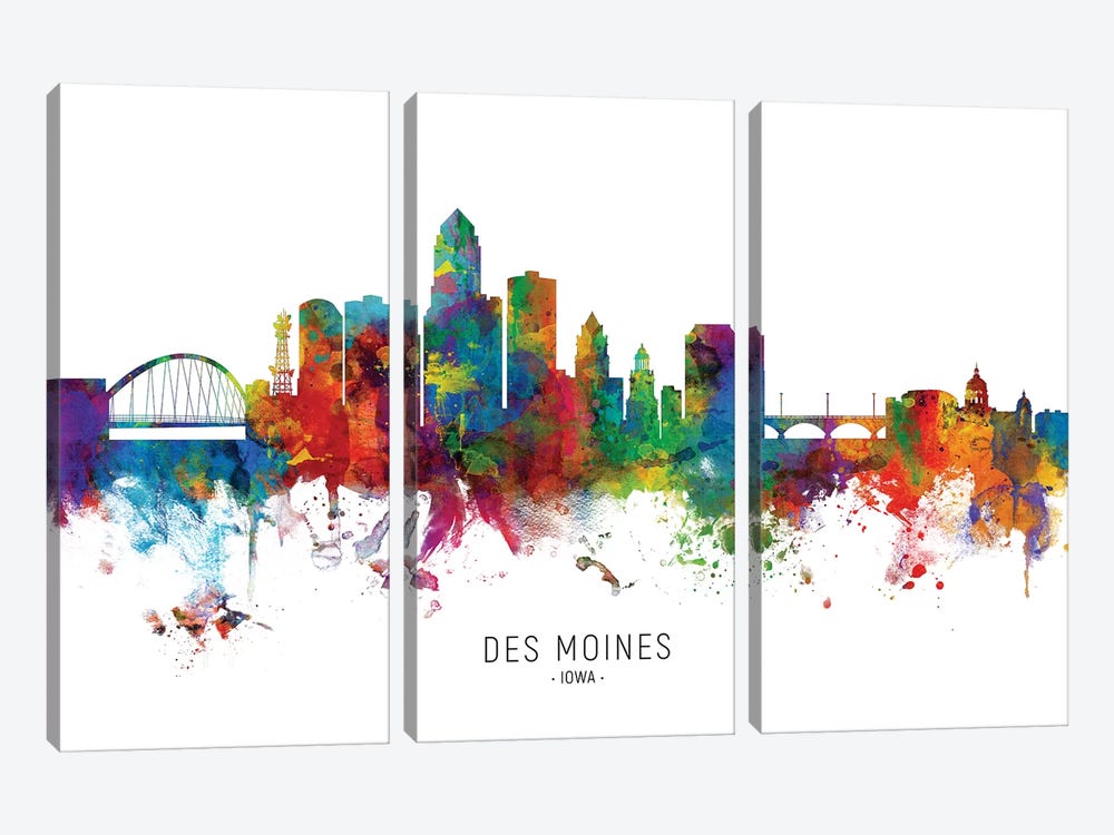 Des Moines Iowa Skyline by Michael Tompsett 3-piece Canvas Art Print
