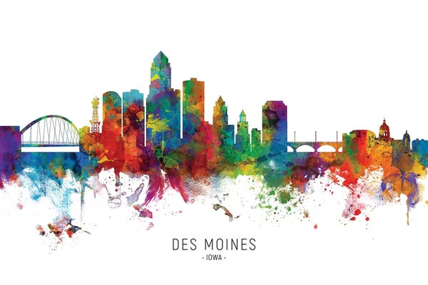 Michael Tompsett: Color Splash Des Moines Iowa Skyline by Michael Tompsett