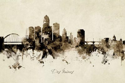 Ink Splash Des Moines Iowa Skyline by Michael Tompsett art print
