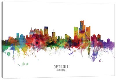 Detroit Michigan Skyline Canvas Art Print - Scenic & Nature Typography