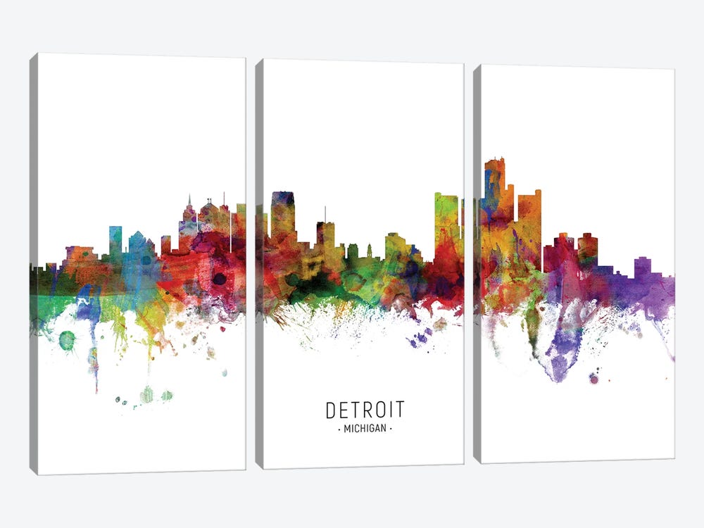 Detroit Michigan Skyline by Michael Tompsett 3-piece Art Print