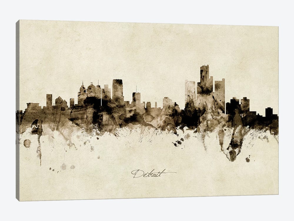 Detroit Michigan Skyline by Michael Tompsett 1-piece Canvas Wall Art