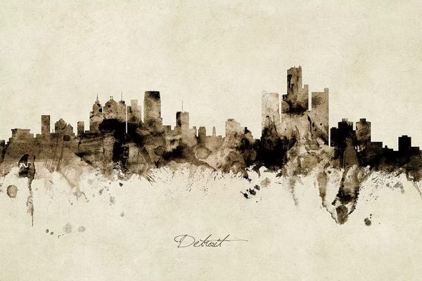 Industrial Office: Ink Splash Detroit Michigan Skyline by Michael Tompsett
