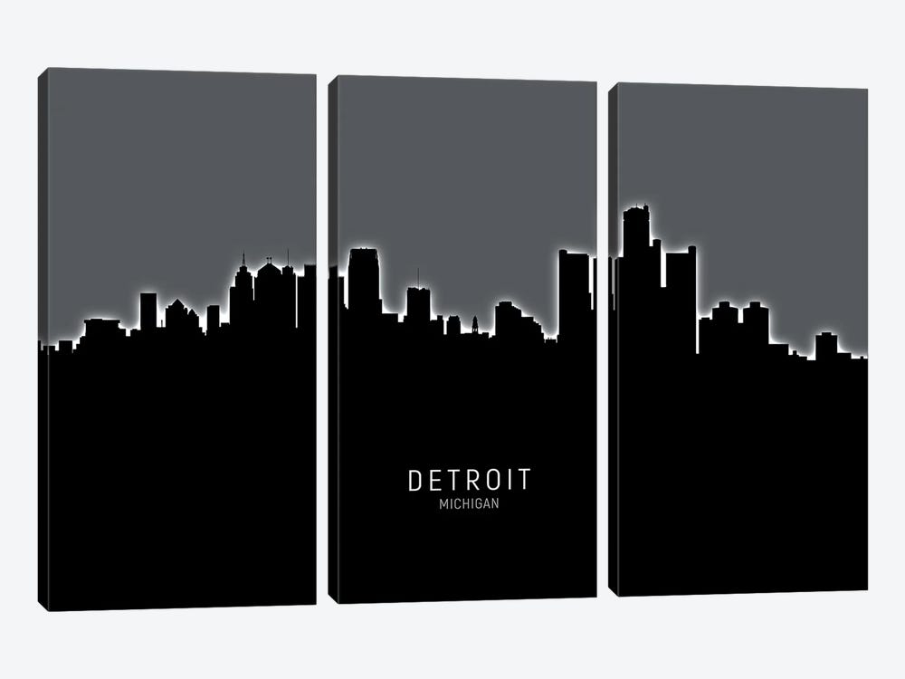 Detroit Michigan Skyline by Michael Tompsett 3-piece Canvas Print