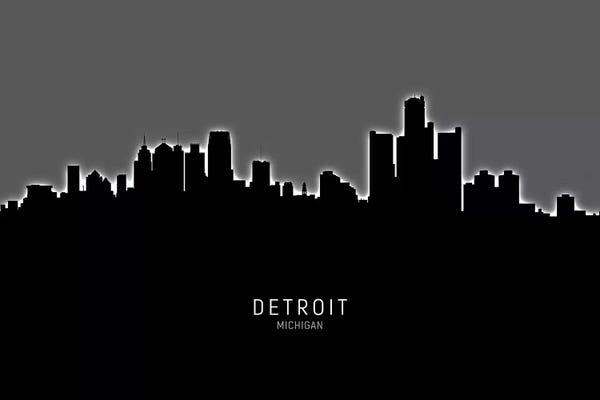 Michigan: Black On Gray Detroit Michigan Skyline by Michael Tompsett