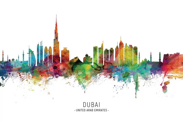 Typography: Color Splash Dubai Skyline by Michael Tompsett