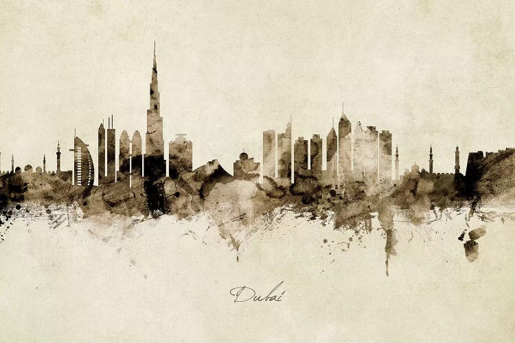 Ink Splash Dubai Skyline by Michael Tompsett wall art