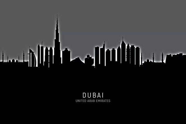 United Arab Emirates: Black On Gray Dubai Skyline by Michael Tompsett