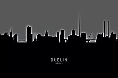 Black On Gray Dublin Ireland Skyline by Michael Tompsett canvas print