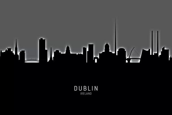 Dublin: Black On Gray Dublin Ireland Skyline by Michael Tompsett