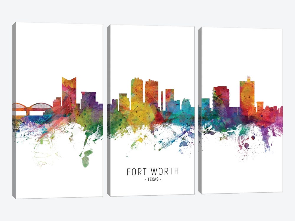 Fort Worth Texas Skyline by Michael Tompsett 3-piece Canvas Art Print