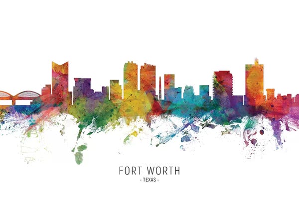 Typography: Color Splash Fort Worth Texas Skyline by Michael Tompsett