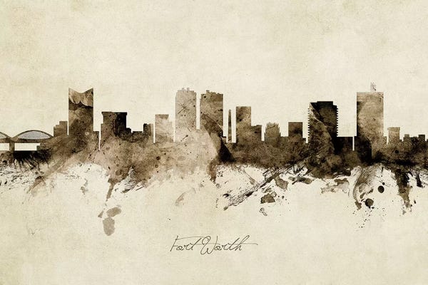 Industrial Office: Ink Splash Fort Worth Texas Skyline by Michael Tompsett