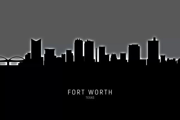 Fort Worth: Black On Gray Fort Worth Texas Skyline by Michael Tompsett