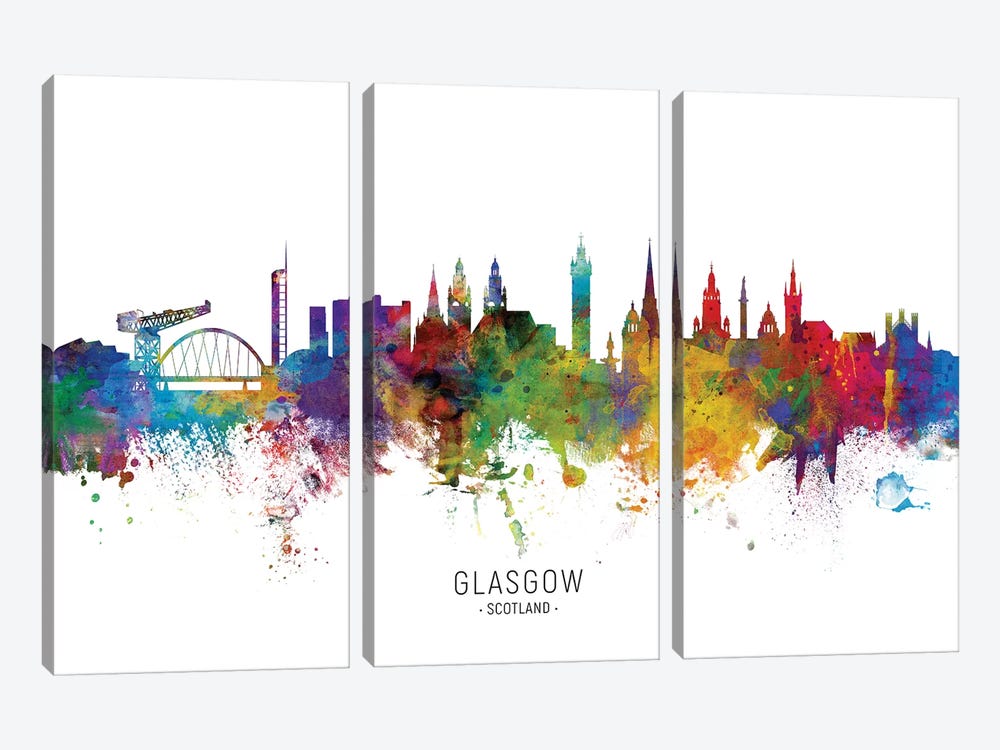 Glasgow Scotland Skyline by Michael Tompsett 3-piece Canvas Wall Art